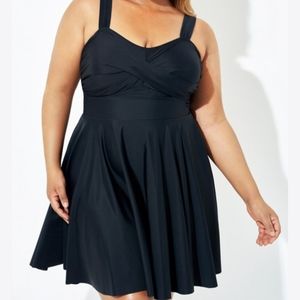 Black Adjustable Shoulder Straps Lady Flowy Swimdress